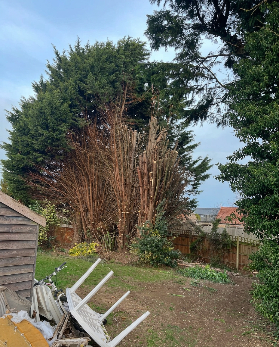 Garden conifer reduction work carried out by AS Tree & Landscapes